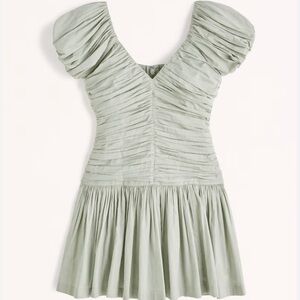 NWT- Abercrombie & Fitch Drama Puff Sleeve Ruched Sage Green Mini Dress